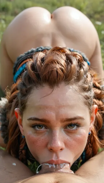 Perfect model of Aloy from horizon zero dawn. Youthful looking model, Wearing her original exposed clothes. Pov. Face down ass up. her arms behind her back. Blowjob. Beautiful nice ass. Beautiful eyes, (Orgasm face looking at viewer:1.5), Teary eyes. Outside on field. Extreme Deepthroat. Choking. Hand violently grabbing her hair., ((Facefucked)), (Fucking her mouth:1.4), . 4k epic detail, high budget, cinemascope, moody, epic, gorgeous, rating, explicit., (Perfectly detailed), (perfect face), (perfect smooth skin), (very realistic), (realistic lighting), (realistic skin)