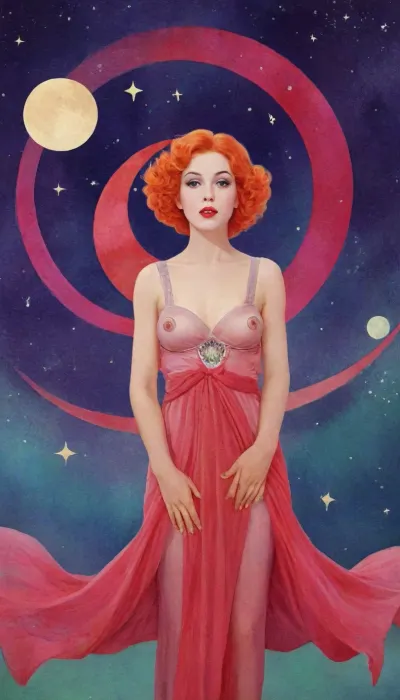 fantastic, cosmodrom, stars, moons, galaxies, space, comets, retrofiturism, crimson hearts, 8k, UHD, retro, VintageMagStyle, novuschroma15, Whimsical, Art, Nouveau, Watercolor, <lora:SDXL-VintageMagStyle-Lora:.7>, <lora:Old_Sci-fi-SDXL:.8>, <lora:novuschroma15 style:.8>, <lora:Whimsical_Art_Nouveau_Watercolor_XL-000015:.8>, repa, funtika, orlan, <lora:orlan_by_DIM_G_M_XDSL:.8>