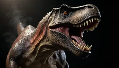 black background, roaring dinosaur T-Rex