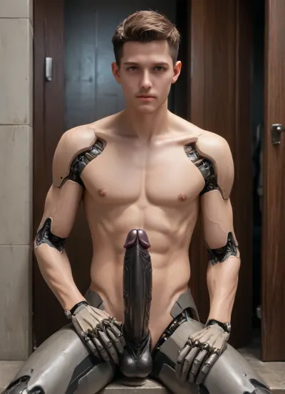 Cyborg. Male. Half robotic. Naked. Robot cock. Metal face. Cyborg. Sci-fi. LED eyes. Robotic eyes. Implants. Cybernetic cock. Cybernetic eyes. Cybernetic penis. Cybernetic dick. Robot dick. Cyborg dick. Cyberpunk. Prosthetic penis. Robot dick. Fully visible. Solo male. Electronic cock. Visible wires. Human skin. Sitting down. Recharging. Robotic limbs. Visible brain. Clear brain case. Plugged in. Exposed cables. Open chest door. Exposed internals. Organ replacement. Extra large penis. Door in chest. Exposed metal heart.