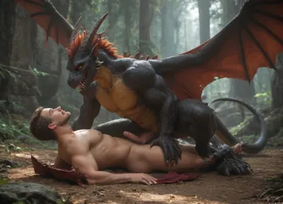 Monster. Male. Naked. Fangs. Claws. Penis. Dragon. Wings. Gay.