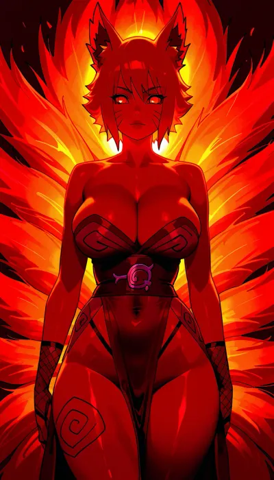 Extremely high-quality, highly detailed, cinematic, 8K, HD photo, (((she is dressed sensually as Kurama, the nine-tailed fox from Naruto))), .