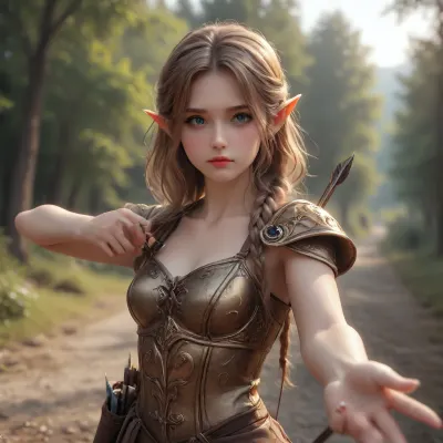 (Masterpice), (HD4K visual), (detailed background), 4K ultra-detailed image, HDR, enhancement, professional photography, clear face, detailed face, precise anatomy, (perfect symmetry), (5 fingers per hand), realistic textures, maximum resolution, sharp focus, NSFW, (tall thin female elf from Lord of the rings), thin frame, medium breasts, long braided blond hair, majestic facial features, blue eyes, and a golden armor set full gear, waiting for a ambush in a tree looking over a path, pulling back a bow and arrow, shooting arrows from a bow, arrow quiver back, distance shot, wide view, lotr, hoblotr, Aiming, a, Bow, <lora:Elven_Style_V1:1.4>, <lora:LordoftheringsSTYLE_sdxl_lora:1.4>, <lora:XL_Weapon_Bow_-_By_HailoKnight:1.4>