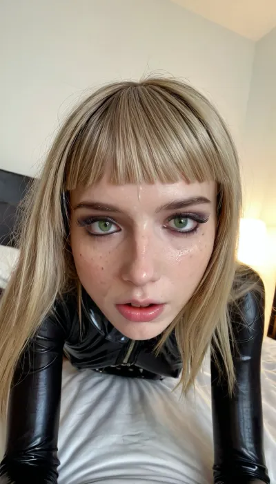 Photorealistic erotic photo, professional erotic artistic photography, highest-resolution, 32k uhd, hdr, 120mm film photo, breathtaking gorgeous goth anorexic egirl, 18 years old, astonishing beautiful skinny face, black lipstick, heavy eyeliner and eye makeup, extremely thin arched eyebrows, dark-green big eyes, (luxurious Baroque goth bedroom:1), (stunning beautiful punk mistress:1), wearing in a short tight black goth latex corset, latex tight shorts, (provocative all fours on bed:1), (long dark-blonde hair with bangs:1), (skinny anorexic body:1.3), (sadistic attitude:1), photorealistic skin details, freckles, pimples, dimples, acne, (random creative frontal view and angle:1.5), chiaroscuro play of light and shadows, ac_neg1, 4ng3l, face, <lora:SDXL_BetterFaces-LoRA_v1:.8>