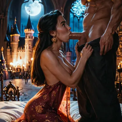 (score_9, score_8_up, score_7_up, UHD 8K, masterpiece, best quality, maximum details, night time, low lighting, dark night, extreme realism, (cute 21 year old Cinderella:1.3), side view, (Prince Charming castle bedroom), (curvy body), C Cup breasts, seductive smirk, (beautiful eyes), (topless), (wearing a nightgown), Stripping, oversized golden earrings, kneeling in front of a hyper muscular man sucking his massive cock, posing. l0ngha1r), Anna, Ariel, Aurora, Cinderella, Elsa, Pocahontas, Mulan, Tiana, Tinker-Bell, Snow @hite, Megara, Classy, Elegant, Glam, Chill, Adjusting, hair, Provocative, Moana, Esmeralda, (deepthroat:1.5), <lora:Cine Princesses:.8>