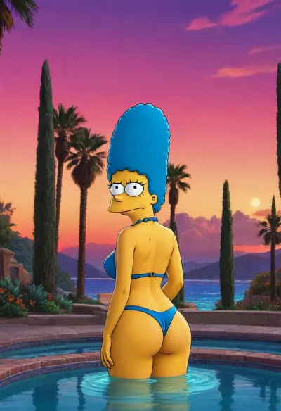 ((Cartoon)), Marge Simpson, busty, (swimsuit), Simpstyle, <lora:SDXL-Simpstyle-Lora-v2-r16:.8>