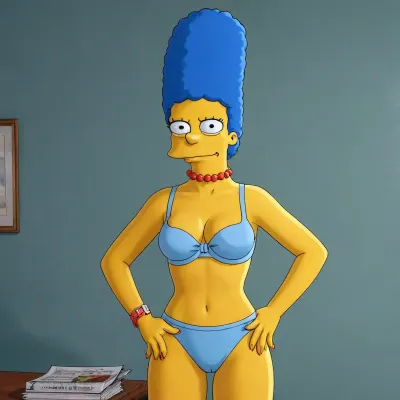 (Marge Simpso from the TV series "The Simpsons"), 80's animation, (animated drawings like Marge simpson), (((simpsons drawing style))), underwear, hfmarge, the, simpsons, blue hair, Simpstyle, <lora:hfmarge114:2>, <lora:SDXL-Simpstyle-Lora-v2-r16:1.6>