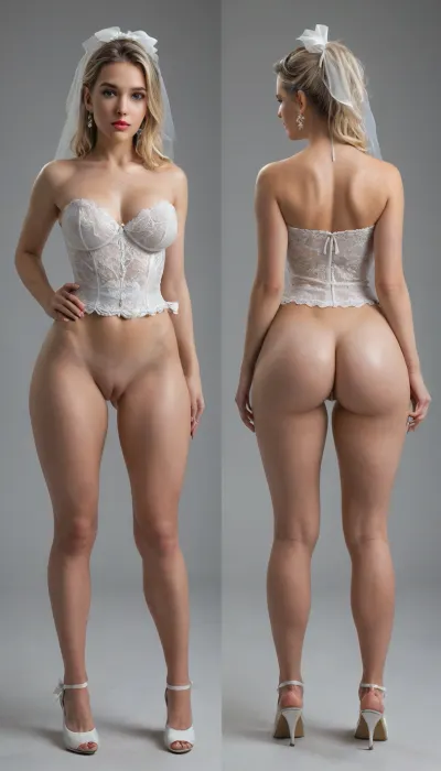 character reference, reference sheet, character sheet, multiple views, (full body view), (ass View), (pussy view), ((Ultimate realistic photo)), (photorealism), ((detailed face)), (Extremely gorgeous bride), (anal sex), (wearing ultra tight wedding dress), (pale white skin), (extreme cuteness), (extreme blonde hair), ((white ribbon bow in her hair)), (oiled skin), full lips, puffy lips, (red lip gloss), (breast expansion), (huge tits), (huge ass), (perky tits), pointy nipples, (big hips), (big thighs), pretty pink pussy, (bright blue eyes), eyes open, (hard lighting), (perfect mouth), perfect lips, perfect face