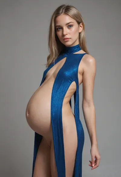 tall very skinny flat chested 40 year old woman, ((very pregnant belly)), (very perky breasts), very tight bodycon cobalt blue dress