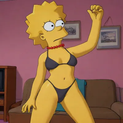 (Lisa Simpson from the TV series "The Simpsons"), 80's animation, (animated drawings like Lisa simpson), petite body, (((simpsons drawing style))), string bikini, bottomless, Simpstyle, <lora:SDXL-Simpstyle-Lora-v2-r16:1.6>