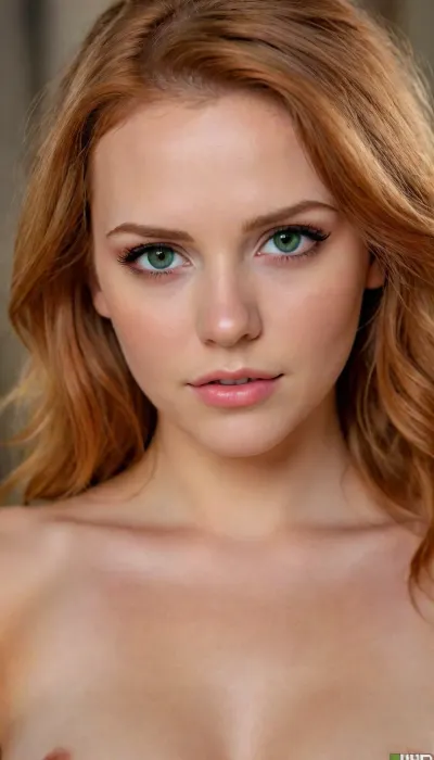25-year-old woman, seductive innocent face, (green eyes:1.1), redhead hair, cute nose, (nude:1.2), naked, nude, snub nose, (realistic), super detail, masterpiece, ultra-high resolution, 8k UHD, SLR camera, high quality, detailed skin texture, toned body, athletic body, symmetrical face, detailed face, perfect face, Realistic girl, elina, S151_ViktoriaTisshko, miamalkova, <lora:miamalkova-XL:.5>