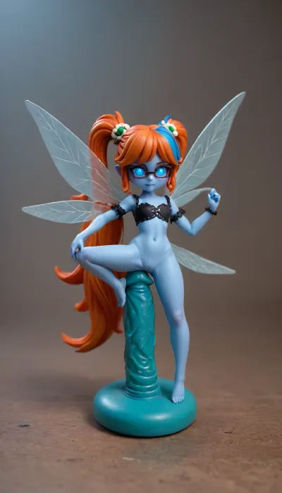 high quality fantasy art of a beautiful adorable super cute femboy fairy made of red snow, glowing within, delicate figurine, kawaii, chibi, adorable, ginger, glasses, big ass, flexible, spreading legs, arched back upwards, goth, 30 year old, wery long hair, (skinny:2), (belly bulge:1.4), futa masturbate your huge horsepenis, ginger heir, Squatting, (((Giant pussy BlackDildo))), hyper massive huge extreme insane pussy dildo, extreme pussy insertion, Largest dildo possible, huge pussy toy, full body view, extremely wide dildo too big for futa and stretches pussy to breaking point, hyper extreme dildo wider than her thigh, pussy dildo, extreme insertion, hyper insertion, Biggest dildo imaginable, show full body in view, tiny odd little pixie, long spindly arms and mantis-like proportions, no pupils, glowing eyes, anime style, blue skin, f/1.4 lens, bokeh, tiny Daisy fairy princess, insect wings, see-through gossamer, in heat, in a video game, bombshell hair, glowing blue hair, side ponytail, handstand, <lora:EnvyPixieXL01:1.7>