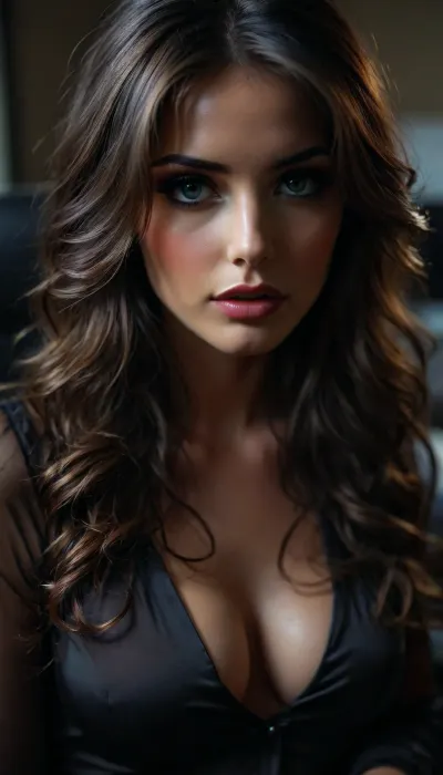 25 years old, super sexy secretary on her knees in the office about to suck the cock of her boss, tight satin blouse and cleavage, long dark wavy hair, sensual eyes, close up, <lora:attractive_notrigger:1.5>, <lora:BUT_SDXL_SHS:1.5>, <lora:RMSDXL_Darkness_Cinema:.8>, <lora:dark:.5>, <lora:Vivid Midjourney mimic - XL SDXL v2.0:1.5>