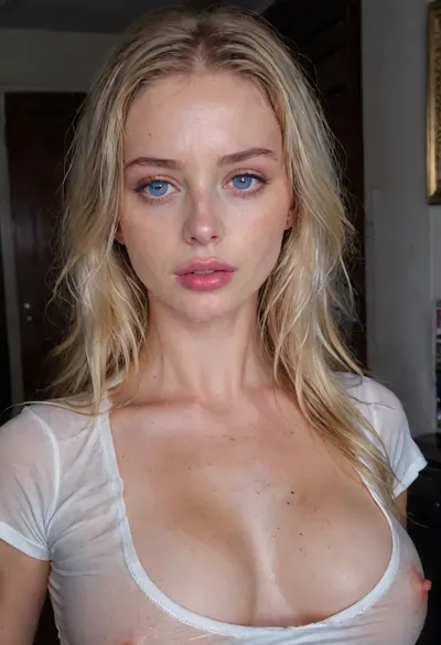 Beautiful woman, sexy, perfect tits, wet t-shirt, wet, white shirt, blue eyes shirt, wet shirt, covered, tight fit, <lora:Rawfully Stylish v0.2_epoch_20:1.6>, <lora:SDXL_BetterFaces-LoRA_v1:2>