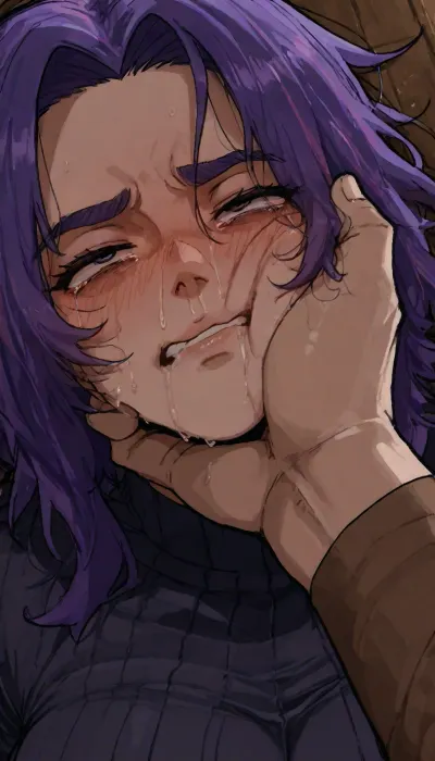markgavatino art style, Lady Nagant, beautiful detailed cute innocent face, sobbing humiliated face, facial cumshot, blushing face, closed clenched mouth, brutal forced face grasp, humiliated, high angle