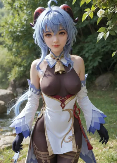 (best quality), ((masterpiece)), (highres), original, extremely detailed 8K wallpaper, (an extremely delicate and beautiful), anime, \, 1girl, solo, (genshin impact), long hair, blue hair, tachi-e, smile, genshin-ganyu, bare shoulders, purple eyes, ganyu, (genshin, impact\), zzGanyu, hair, between, eyes, purple, ahoge, blue, goat, horns, long, low, ponytail, bare, shoulders, neck, bell, bodystocking, white, dress, gold, trim, flower, knot, detached, sleeves, black, gloves, pelvic, curtain, thighlet, pantyhose, <lora:ganyu_xl-v3:.8>, <lora:ganyu_SDXL10-000008:.5>, <lora:anyu_all:.8>, <lora:GanyuGenshinIXL:.8>, <lora:ClearHand-V2:.8>
