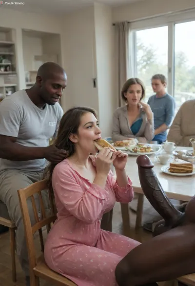 (interracial cuckold:1.4), (extreme super giant large massive black penis:1), A cheerful, (old husband), and, (wife with her Mom), sitting at a cozy breakfast table at home, morning light coming through the window. Both are in sexy slutty sheer pajamas, smiling and, (feeding each other giant black penis:1.4), (There's super sticky cum on tea, super sticky cum on bread, super sticky cum on fruit), and giant black penis on the table. The scene feels fresh, intimate, and warm — a loving couple starting their day with big black penis., diaphanous, dress, detailed, eyes, perfect, freckles, skin, texture, photorealistic, <lora:add-detail-xl:.8>, <lora:xl_diaphanous_dress-1.0:.8>, <lora:Super_Eye_Detailer_By_Stable_Yogi_SDPD0:.8>, <lora:cfg_scale_boost:.8>