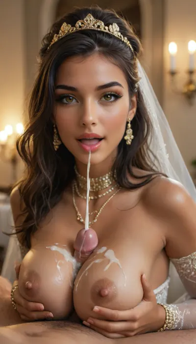 neonpunk style, Indian bride seductress, side view, (close up), (((sexy, sensual, elegant gold head dress and jewellery))), seductress, (30 yo cum covered beautiful dark haired indian woman), (wearing black and gold traditional wedding satin dress), (She is giving a titjob), slim body, dark eyes, very long hair, looking at the viewer, dark lighting, candle light, eye contact, she is going to fuck you next, 34c breasts, (covered natural breasts), cum on tits and face, lots of cum, (horny look, excited, orgasm, moaning:1.2), (ejaculation:1.3), titjob, blowjobtitjob, <lora:attractive_notrigger:1.9>, <lora:BUT_SDXL_SHS:.9>, <lora:Vivid Midjourney mimic - XL SDXL v2.0:2>, <lora:add-detail-xl:1>, <lora:sunnyrayyxo_v1_SDXLBase:.5>