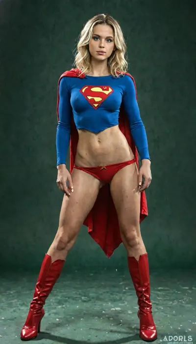 8k, score_9, score_8_up, score_7_up, FILM PHOTOGRAPHY STYLE, cinematic photography of a woman, professional portrait photo realism, model idol face, perfect face, Supergirl, DC Extended Universe Supergirl movie costume, tight sky blue top long sleeves, red skirt, red boots, yellow belt, red long cape, single emblem on chest only, plain red panties, blue eyes, blonde hair, perfect body, perfect skin, middle breasts, middle ass, messy hair, erect nipples, Extremely Wet Sweaty, Dripping As Hell, Extremely Drooling, Stretched Arched Back, surround big green orcs, green lighting, green lighting machine, emits a green light, emits green light to women, orc standing behind, orc tugs on nipple, orc inserts huge cock in pussy, Fondles several orcs, single woman, orc fucks supergirl, <lora:detailed_notrigger:2>, <lora:LCMTurboMix_Euler_A_fix:.8>