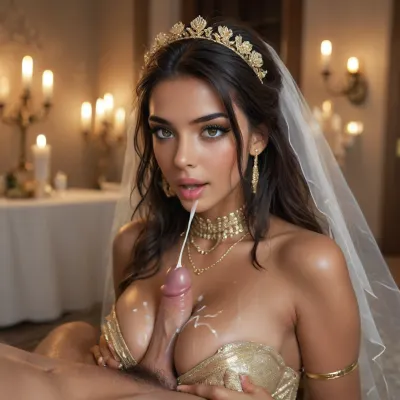 neonpunk style, Indian bride seductress, side view, (close up), (((sexy, sensual, elegant gold head dress and jewellery))), seductress, (30 yo cum covered beautiful dark haired indian woman), (wearing black and gold traditional wedding satin dress), (She is giving a titjob), slim body, dark eyes, very long hair, looking at the viewer, dark lighting, candle light, eye contact, she is going to fuck you next, 34c breasts, (covered natural breasts), cum on tits and face, lots of cum, (horny look, excited, orgasm, moaning:1.2), (ejaculation:1.3), titjob, blowjobtitjob, <lora:attractive_notrigger:1.9>, <lora:BUT_SDXL_SHS:.9>, <lora:Vivid Midjourney mimic - XL SDXL v2.0:2>, <lora:add-detail-xl:1>, <lora:sunnyrayyxo_v1_SDXLBase:.5>