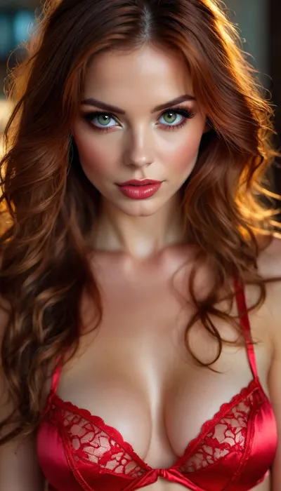 Close up, Brunette pornstar, most beautiful pornstar ever, 28 years old, cum covered, 1 woman, sensual, erotic, long bright red wavy tousled hair, hair half up half down, ((sexy red satin and lace bra)), bukkake, facial, cum, on, cloth, lora, attractive_notrigger, .7>, <lora:BUT_SDXL_SHS:2>, <lora:Vivid Midjourney mimic - XL SDXL v2.0:2>, <lora:add-detail-xl:1.7>