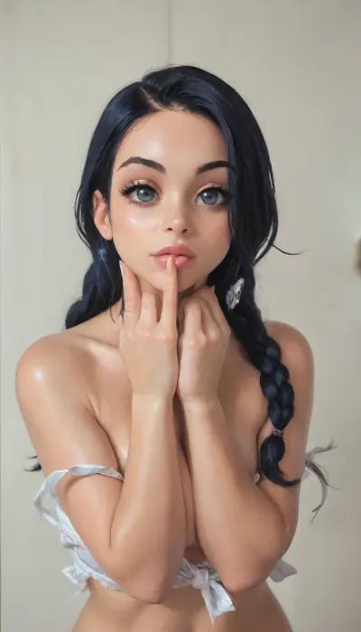 melkor mancin, reiq, jinx from the arcane, (Jack cayless art style), (score_9, score_8_up, 1girl), sharp focus, high saturation, high contrast, focus on eyes, perfect eyes, perfect hands, very long eyelashes, full lips, elegant facial features, blonde hair, green eyes, oiled skin with deep tan and tanlines, naughty girl, (nude massive breasts, bulges out of loose comfy sweater, tan lines, erected long nipple, romantic esthetic, cozy bedroom, intimate moment:1.2), (horny, hungry expression, freckles, blushing, flushed face, seductive pose, hand up, one of her hand's in her hair:1.4), <lora:DonaughtX2Lora-000105:.8>, <lora:cartoon_stickers_xl_v1:.8>