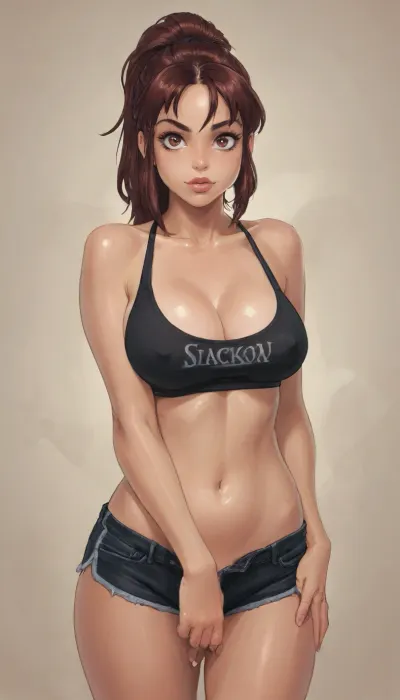 melkor mancin, reiq, Revy from Black Lagoon, (Jack cayless art style), (score_9, score_8_up, 1girl), sharp focus, high saturation, high contrast, focus on eyes, perfect eyes, perfect hands, very long eyelashes, full lips, elegant facial features, blonde hair, green eyes, oiled skin with deep tan and tanlines, naughty girl, (nude massive breasts, bulges out of loose comfy sweater, tan lines, erected long nipple, romantic esthetic, cozy bedroom, intimate moment:1.2), (horny, hungry expression, freckles, blushing, flushed face, seductive pose, hand up, one of her hand's in her hair:1.4), <lora:DonaughtX2Lora-000105:.8>, <lora:cartoon_stickers_xl_v1:.8>