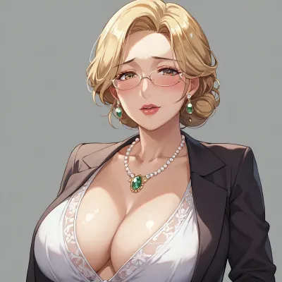 Yowayowa sensei is a 22-year-old English teacher. She is a mature, mature, and MILF, (Glamorous Mother Milf:1.3), . She wears formal attire befitting her profession, but often appears slightly disheveled or embarrassed. She is short and slender, with pretty features. Her image conveys extreme vulnerability. She has long, blonde hair that beautifully frames her face. As a rule, she has large, expressive eyes, reflecting her eternal nervousness or embarrassment