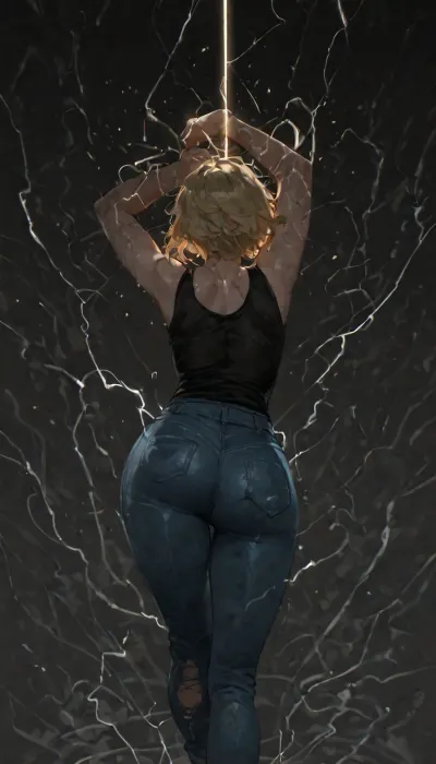 BNHA, (MHA), Hero Prodigy gets a Femboy System, Nao Ichijo, Feminine face, Feminine shoulders, flat chest, Petite arms, Slender legs, Round ass, wearing torn up damaged dirty black shirt with blue jeans, His short blonde hair so pale it shimmered near silver and his face both sharp and delicate with Black eyes gleamed beneath furrowed brows and His slender frame petite, with just a hint of muscle—strained against the black shirt and slacks clinging to his sweat-damp skin, System Activated, [Candidate found… host established… forming link…], [Link formed! Host is in need of medical attention… host is dead.], [Flushing airways… prolonging airways… sustaining life… attempting resuscitation…], [Resuscitation successful.], [Wake up, asshole.], .

Then his entire body, from head to toe, radiates vivid electric energy glowing blue and violet lightning pulses across their skin, crackling in sharp jolts around their arms, chest, legs, and face. Their eyes glow white with mystical power, hair lifting slightly from the static energy. The atmosphere feels magical and otherworldly, with sparks dancing through the air, glowing runes faintly visible beneath their feet, and waves of electricity illuminating the surrounding darkness