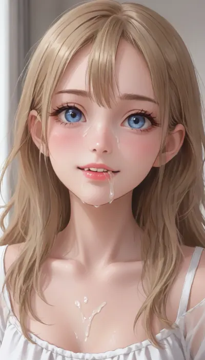 (Jack cayless art style), 1girl, solo, face close-up, look down, in kitchen, blonde hair, long hair, blue eyes, eyeliner, mascara, white dress, white open jacket, off shoulder, sleeveless, (cum on face:1.5), (cum on mouth:2), (smile:2), <lora:outline_xl_kohaku_delta_spv5x:1.3>, <lora:NEOTOKIOXL_0.2_RC:.7>, <lora:Ppolar-P3v1-NbVp10:.7>, <lora:cartoon_stickers_xl_v1:.5>