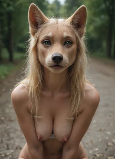 girl on a hike with her canine pet, ac_neg1