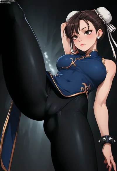 (Markgavatino meets Neocoill style), Cutesexyrobutts style, Cel-shaded, inked lineart, limited color palette, masterpiece, chun li, Chinese dress, ((leggings fetish:1.5), thick thighs, leg focus, cameltoe), dynamic pose, dynamic lighting, <lora:mk_Bp Anime_xl:1.2>, <lora:lineartSDXL:2>, <lora:EnvyBeautyXL01:2>
