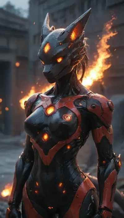 Woman, 30, super cute, absolute beauty, cyborgmech, exosuit, cyborg Ninja, <lora:CyborgMechExosuit_v1.5:.8>, Rainbowiridal, Spiral, rainbowiridal, eyes, palette, Shiny..., Bright..., Intense, gaze, Fire, dragon, Amber, cat, Anthro..., woman, Genetically, modified..., <lora:Stunning_eyes_2:.8>, <lora:Mecha_Ggorgeous_Armor-000011:.8>