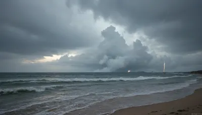 ((a 16th-century galleon in a storm)), ocean, storm, tempest, lightning, powerful waves, foaming waves, on the sea, outdoors, photography