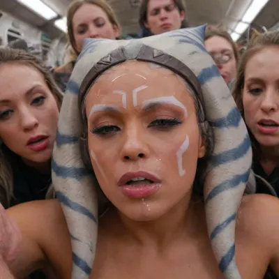 ahsoka, tano, sleeping fully clothed in crowded subway, facial cumshot, cum on lips, extreme close-up, woman, cum, on, face, <lora:Ahsoka_Tano_XL:.8>, <lora:JustCum:.5>, <lora:Spitbubbles:.4>