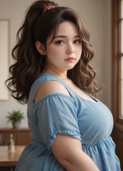 Bbw, Hispanic, big boobs, wavy hair, ponytail