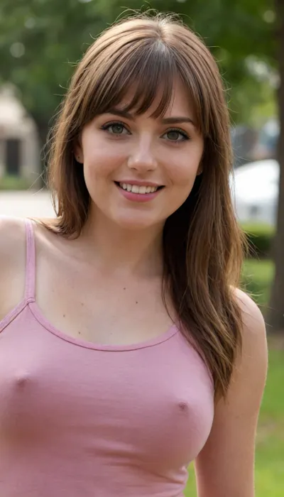 35 yo girl, very flirty pose, sideview, ((girl next door)), pretty, natural beauty, medium breasts, ((cute tall tall tall tall but average appearance:1.3)), (high cheek bones, protruding cleft chin), ((cute tall tall tall tall)), ((pale skintone:1.2)), ((little bit chubby:1.4)), very flirty smile, showing teeth, ((unkempt hair)), ((straight hair:1.3)), ((symmetrical hair:1.5)), ((perfect fringe hair:1.5)), ((light brown bright hair)), ((very cute tall tall tall tall average youthful face:1.5)), outside, photorealistic, ((perfect composition)), ((perfect contrast:1.5)), ((perfectly balanced exposure:1.5)), ((perfect focus:1.5)), ((extremely realistic detailed lighting:1.5)), ((extremely realistic detailed shadows:1.5)), ((extremely detailed:1.3)), ((extremely high resolution:1.3)), ((16K UHD:1.5)), ((extremely realistic detailed skin texture:1.5)), ((extremely realistic detailed skinpores:1.5)), ((extremely realistic detailed face:1.5)), ((extremely realistic detailed eyes:1.5)), ((extremely realistic detailed hair:1.5)), focus on eyes, ((fully clothed:1.5)), random colored clothing, ((beautiful stylish clothing:1.5)), ((detailed clothing:1.5)), ((detailed environment:1.5)), Sweet_Sticky_xl-01, braless, Wearing, clothes, that, make, sense, with, Braless>, <lora:EnvyZoomSliderXL01:.4>, <lora:add-detail-xl:.5>, <lora:neanderthal_last:.7>, <lora:bralessSDXL_v1_00022:1.1>