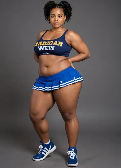 a 40 year old sexy, african american women, short obese bbw, thick thighs, huge ass, massive breasts, wearing a crop top, wearing a short skater skirt, full body image