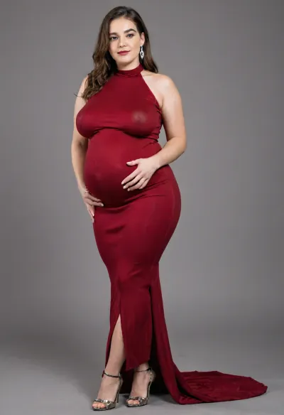 tall slim thick bbw, very large pregnant belly, wide hips, huge saggy chested 40 year old woman, massive puffy areolas, wearing sexy full length burgundy bodycon dress