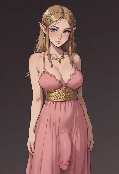 (owler meets melkor mancin style), markgavatino style, masterpiece, (Princess Zelda, futanari, large breasts, large flaccid cock, dress, bulge), solo, simple background, <lora:lineartSDXL:.8>, <lora:mk_Bp Anime_xl:.8>