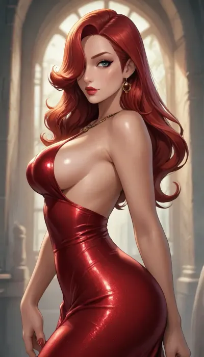 Reiq style, who framed roger rabbit, hair over one eye, asimetrical pose, sexy pose, dressed