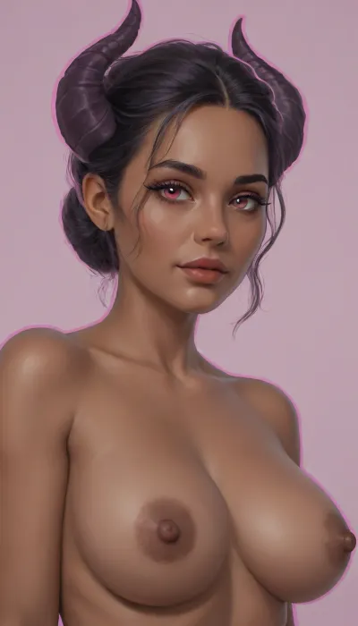 highres, best quality, high-detail, (2D, vector art, cel shaded:1.7), (thick outline:1.8), 1girl, solo, ((demon girl)), ((mature)), ((dark purple color skin)), (huge horns), ((pink eyes)), portrait, dark nipples, <lora:outline_xl_kohaku_delta_spv5x:2>, <lora:detailed_notrigger:.8>, <lora:add-detail-xl:.8>