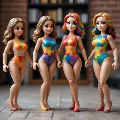 three women dancing, plastic brick figurines, interlocking bricks, clamping blocks, plastic building set, brick dolls

plastic brick dolls with dollhands and human features, female nude body, dark black, ebony, caucasian and asian, curves, sporty and fit bodies, plastic brick dress, building blocks, body tight dress, revealing dress, showing private parts, skin tight overall, interlocking brick patterns, very small interlocking bricks, chekered colors, body paint bricks on skin, dress consists of plastic bricks from sweden, small squares pattern, colorful, rainbow, dress made from colored bricks, checkered, figurines, catsuit, dancers, ballet, bachata, vivid patterns, colorfol, human features, beautiful human face, boobs, round ass, human head, full body, revealing naked breasts, braided hair, front and rear view, onesie, camel toe, one girl nude, visible pussy and ass, private parts naked, naked tits, labia, hairy pussy, landing strip bare breast, naked ass, nude dancing, spread legs, acrobatic, aerial dance, dancing pole, pole dance, motion blur, 85mm F/1.4, nipple piercing, clit piercing, detailed face, natural face, high resolution facial expression