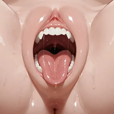 pussy mouth, A mouth-shaped vagina, A mouth shaped like a vagina, detailed tongue, detailed gums