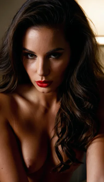 adult woman, oval face, almond dark brown eyes, defined eyebrows, straight nose, medium-full lips, matte red lipstick, warm skin tone, long wavy black hair
Full body shot nude, on all four sideways on a white shelf
dark porn, femme fatale aesthetic, porn magazine, dramatic chiaroscuro lighting, sensual elegance, mysterious mood, high contrast portrait, premium retouching, black velvet atmosphere, cinematic beauty photography, ultra realistic skin details, Vogue-inspired editorial shoot.