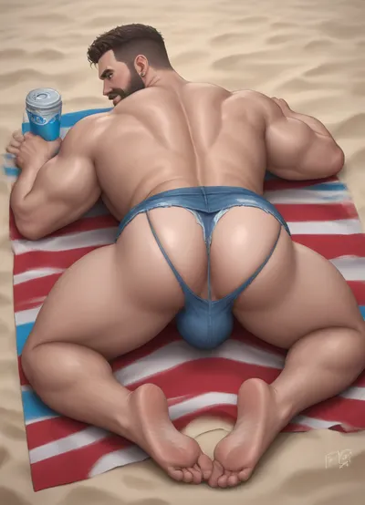 Masterpiece, hot teasing the viewer, couple hot beefy 60-years-old daddy and sxy muscle 21-year-old boy, grabbing ass, daddy 60+ and gay biy 21-year-old, muscles, big pecs, big bulge, big bum, huge big booty, (big booty:1.9), full beard, big thick mustache, oily skin, ripped minishort denim, daisy duke style short, unbuttoned denim, flashy multicolor thong apparent, thong apparent, laying on stomach on towel in sunny beach, nice sunny beach, grabbing bum man, gay, look the viewer, full-length view, side-rear view, full-length body view, hot tease, cinematic, only gay erotic sex, gay 100%, fantasy world, anime fantasy, only gay hardcore sex