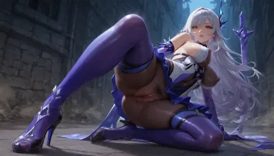 genshin impact, skirk, (genshin impact), 1girl, solo, white and blue revealing dress, black straps, purple and blue gradient long gloves, purple thighhighs, sheer purple pantyhose, blue crystal accessories, long flowing white hair with blue accents, red eyes, elegant abyssal attire
Full body action shot of a b-boy performing a low-to-the-ground footwork sweep in a breakdance battle, exact martial arts sweeping leg posture. One hand and one foot supporting on the floor, the other leg wide open and sweeping rapidly horizontally just inches above the ground. Intense focus, dynamic motion blur on the sweeping leg, dust swirling from the floor, underground concrete warehouse back alley, moody cinematic dramatic lighting, highly detailed, photorealistic 8k.
The outline of the large anus was clearly visible, Small breasts., (big Labia outline:1.5), (big nipple outline:1.5), (black dense pubic hair:1.5), ., (A clearly Erect nipples outline:1.5), A clearly visible vaginal outline. camel toe.