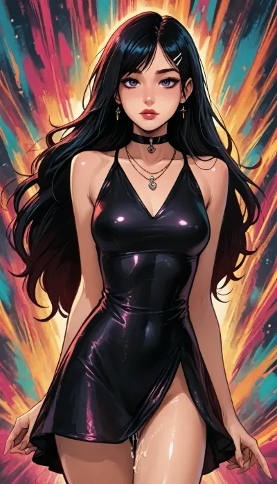 Melkor mancin meet markgavatino style, perfect eyes looking at viewer, (goth background psychedelic abstract), muscular small petite, short height, concubine in an elaborate ethnic beautiful dress, high hem, (reiq style), Score_9, score_8_up, score_7_up, masterpiece, neon lipstick, blush, purple glitter, (1woman, 8k resolution, ultra-detailed), solo, ratatatat74, super thick long hair blowing in the wind, hair clips bangles, wet thighs dripping cum fluid, necklace choker, <lora:LCMTurboMix_Euler_A_fix:1.1>, <lora:ratatatat74-000050:1.1>, <lora:SDXLSamDoesArts:1.1>, NEGATIVE_HANDS, ((anal sex penetration))