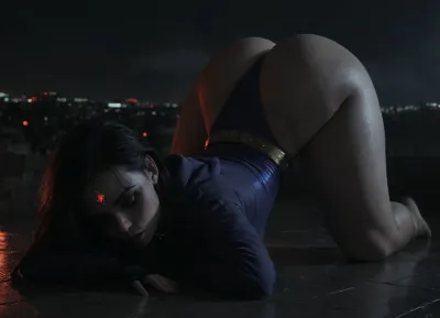 Score_9, score_8_up, score_7_up, 3/4 sideview, glowing city lights, dramatic cinematic lighting, moody volumetric god rays, neon glow reflecting on wet surfaces, 8K UHD, (DC comics Raven), (pale grey skin:1.2), rooftop setting, city skyline at night, on all fours, Doggystyle, (ass up, arched back), (head down, cheek pressed to floor), purple bobcut hair, huge luscious lips, straight hair, (forehead jewel:1.1), (long sleeve navy blue leotard, fingerless gloves ruby inlay), violet velvet cloak golden brooch ruby inlay, high waisted leotard, gold belt with multiple ruby inlays, loose belt, Endless_Up_SDXL_Neg, smallbreasts, small waist, ((wide pelvis, broad pelvis, wide hips, huge thighs)), ((thicc lower body, exaggerated hips)), dark clouds, city glow, <lora:EnvyAnimeDigitalPaintingXL01:.9>, <lora:ratatatat74-000050:.8>, <lora:mk_Bp Anime_xl:1.1>, NEGATIVE_HANDS, <lora:dark:.8>