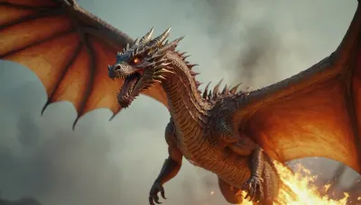 dragon de vermeil volant crachant du feu, close-up, hyperdétaillé